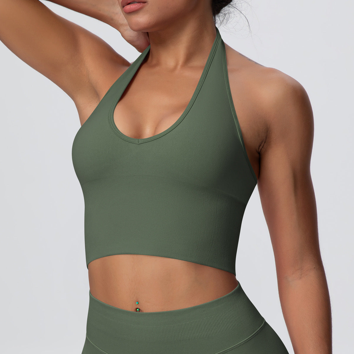 Solid Color Sports Back Shaping High Strength Poly Vest Breathable Waist Trimming Knitted Halter Bra Fitness Clothes Yoga Clothes