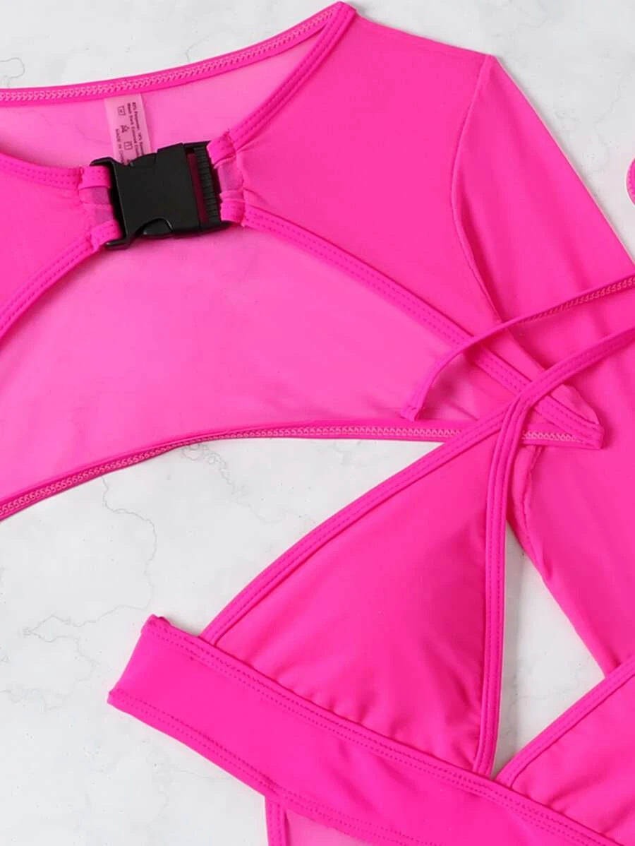 Solid Color Sexy Halter Multi Color Long Sleeve Blouse Sexy Swimsuit