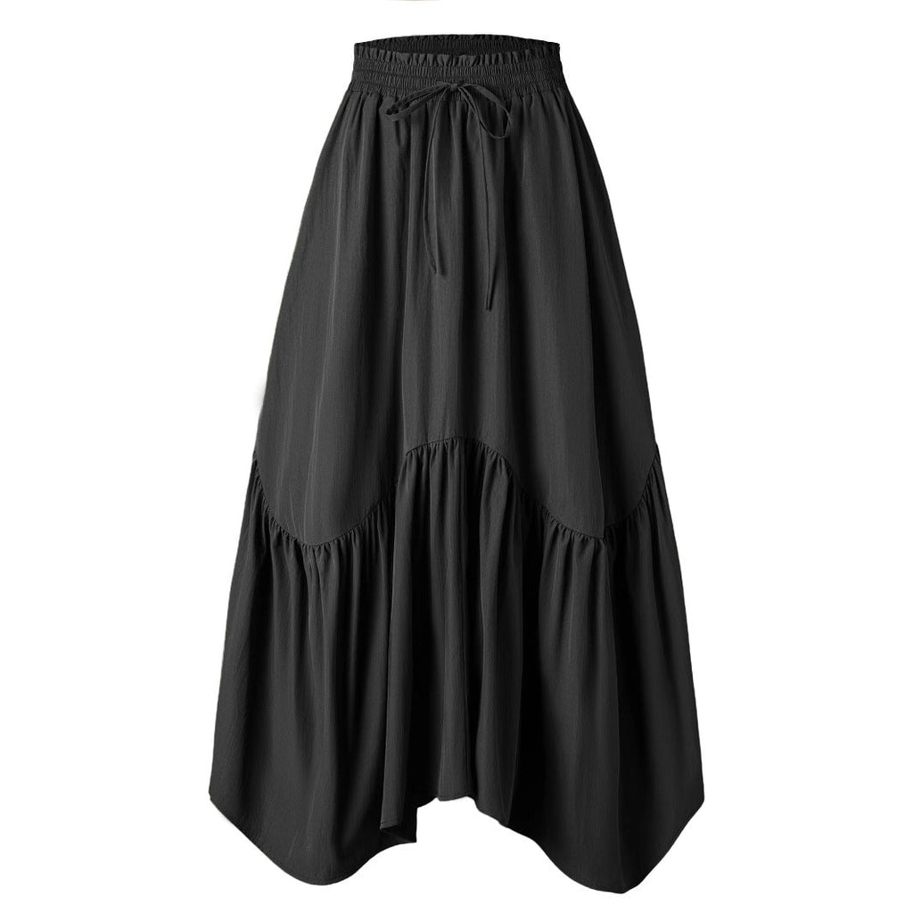 Women Wave Lace up Adjustable Skirt High Waist Elastic Large Swing Skirt Retro Long Skirt