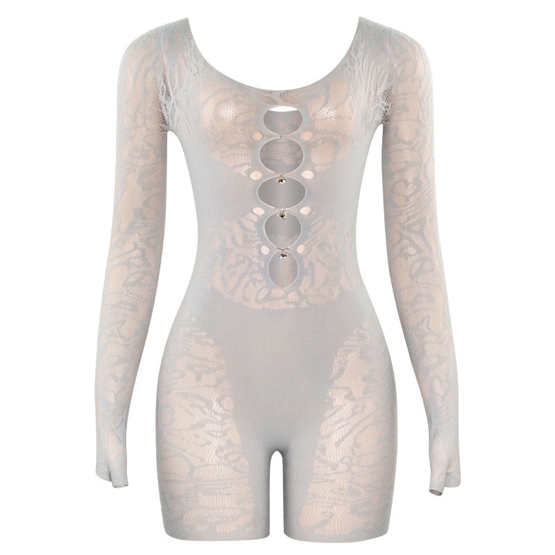 Summer Sexy See through High Waist Long Sleeves Skinny Sheath Yoga Jumpsuit