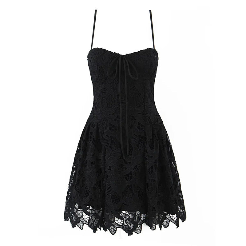 Sexy Sweet Spicy Pure Lace Embroidered Sleeveless Strap High Grade Tube Top Dress Women