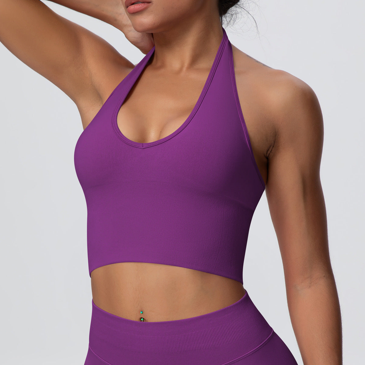 Solid Color Sports Back Shaping High Strength Poly Vest Breathable Waist Trimming Knitted Halter Bra Fitness Clothes Yoga Clothes