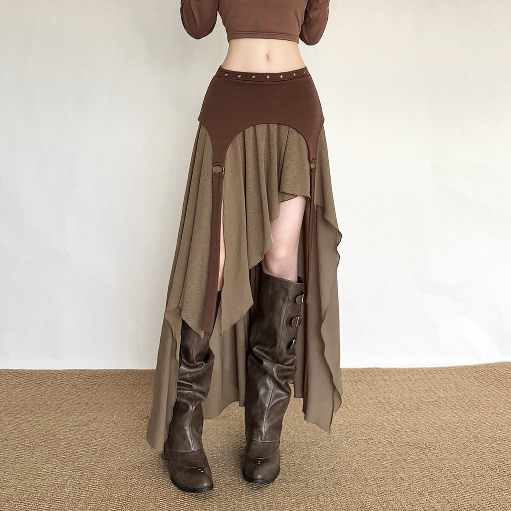 Autumn Winter Women Clothing Retro Sexy Split Irregular Asymmetric Design High Waist Slim Skirt