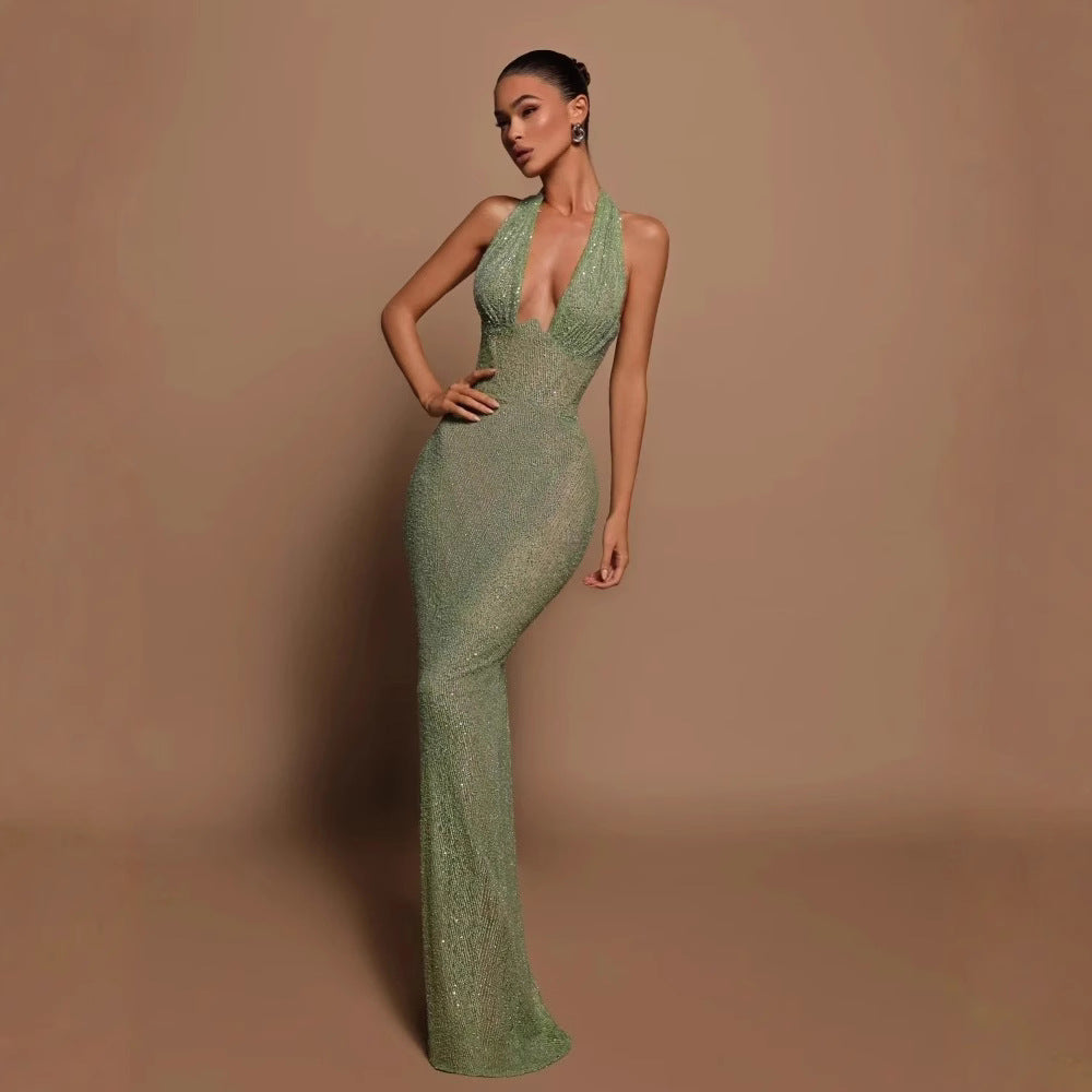 Popular Sexy One Shoulder Sequined Sheath Slim Fit Cocktail Annual Party Party Evening Dress
