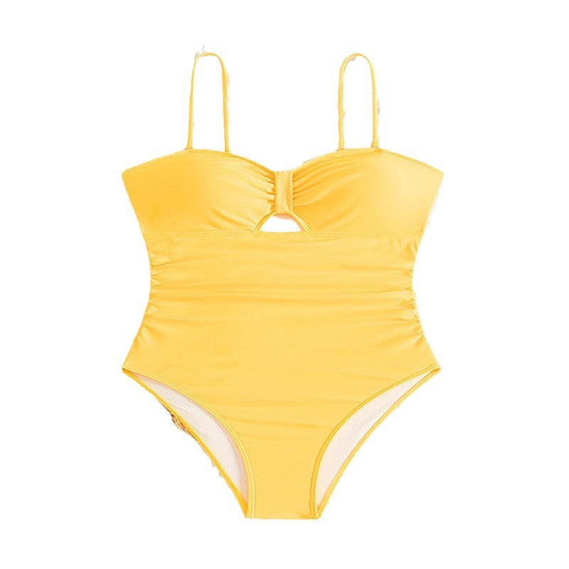 Korean Solid Color One Piece Swimsuit Women High Grade Belly Covering Sexy Bikini Beach Swimsuit