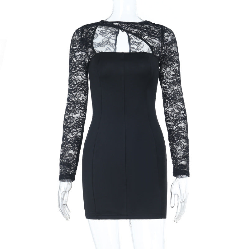 Lace Stitching Long Sleeve Slim Fit Sheath Dress Women Arrival Sexy Dress