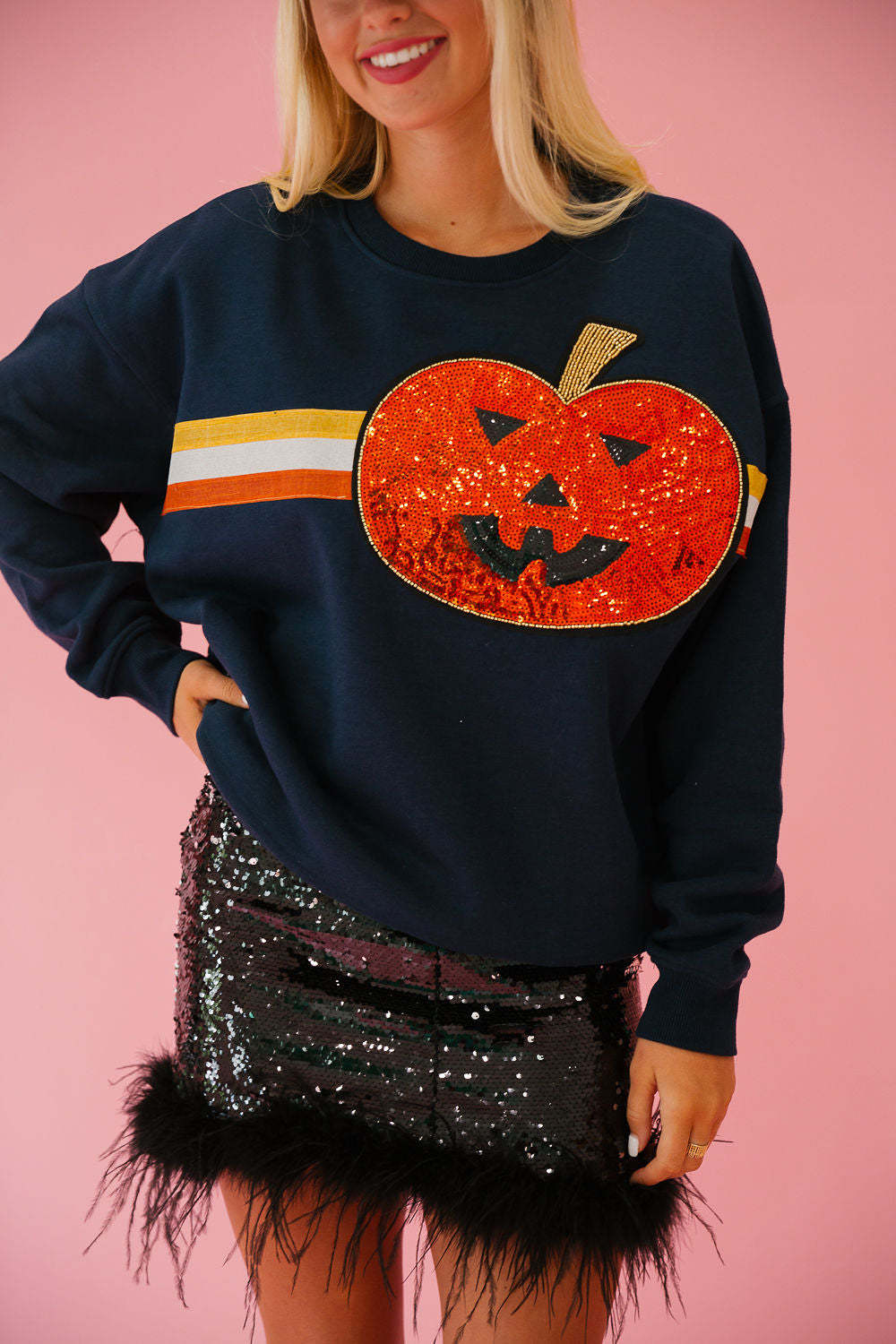 Autumn Winter Women Clothing Halloween Day Elements Sequined Sweater Loose Casual Top Women