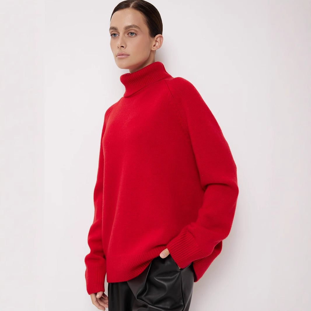 Wool Turtleneck Sweater Autumn Winter Loose Pullover Sweater Thermal Knitting Sweater for Women