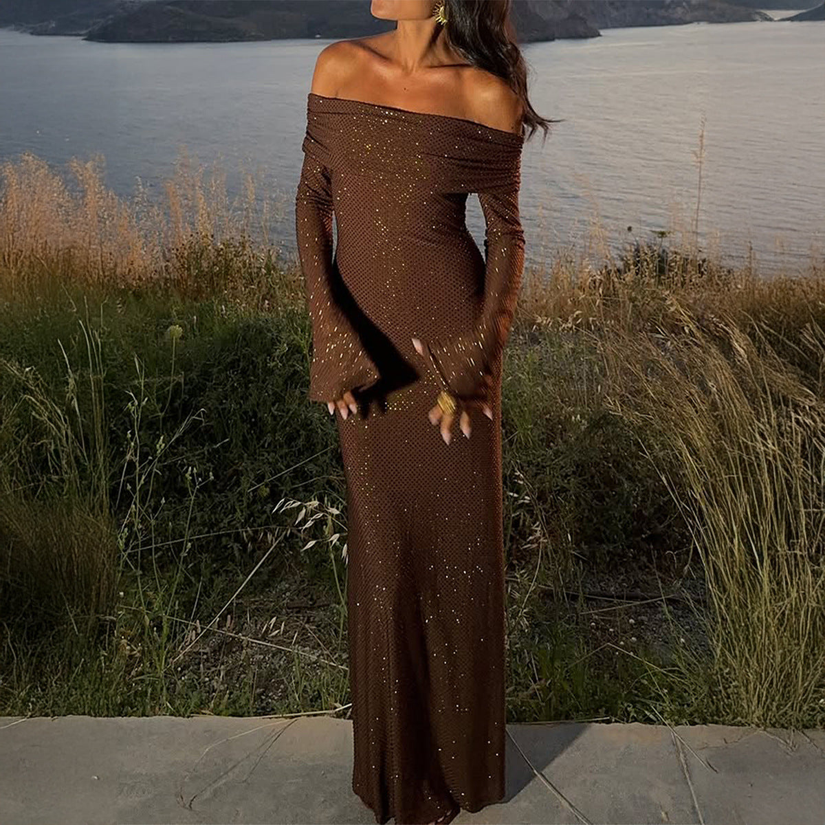 Elegant Solid Color Long Sleeved Dress Women Clothing Autumn Winter