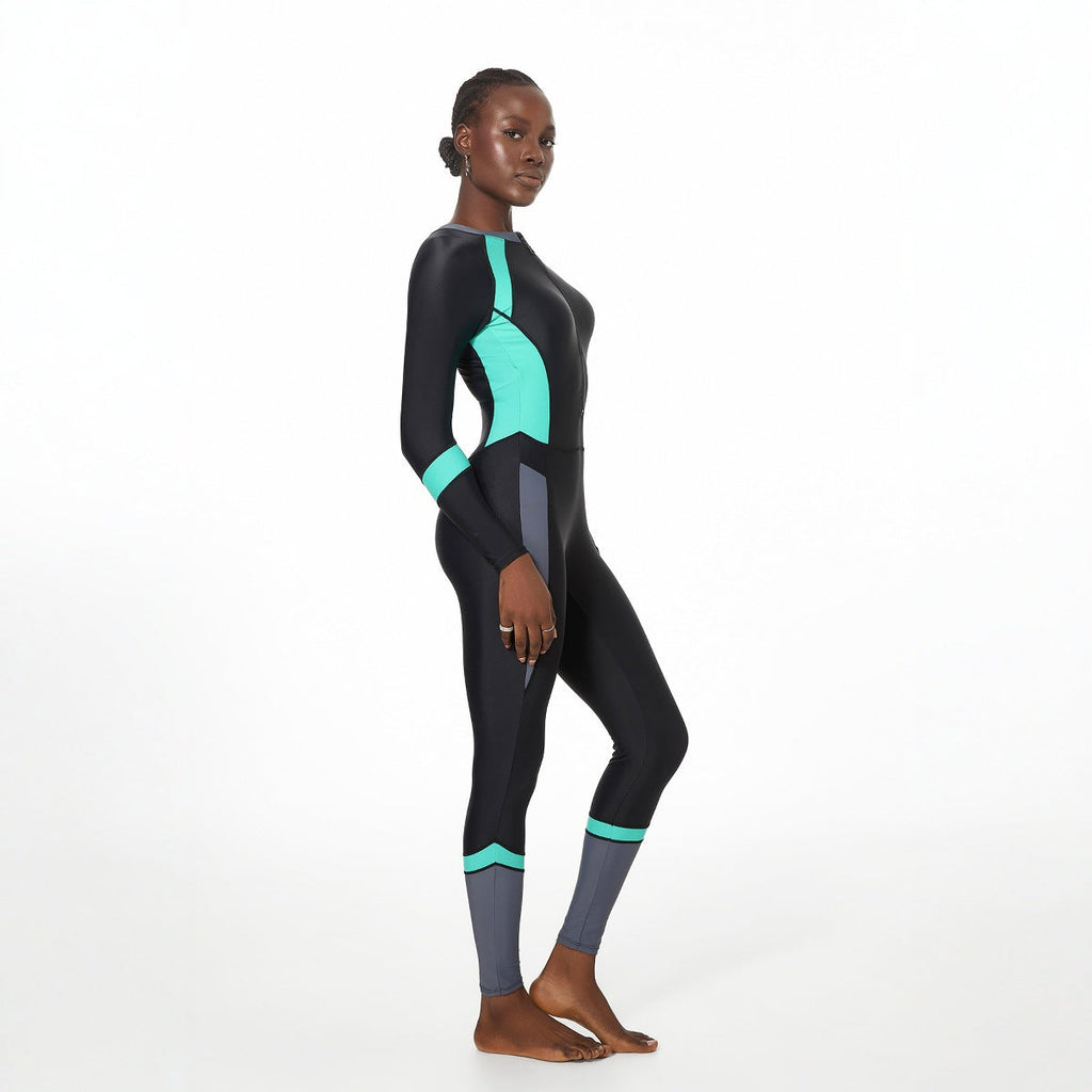 One Piece Swimsuit Women Long Sleeve Conservatively Thin Independent Cover Belly Sports Sun Protection Diving Swimsuit