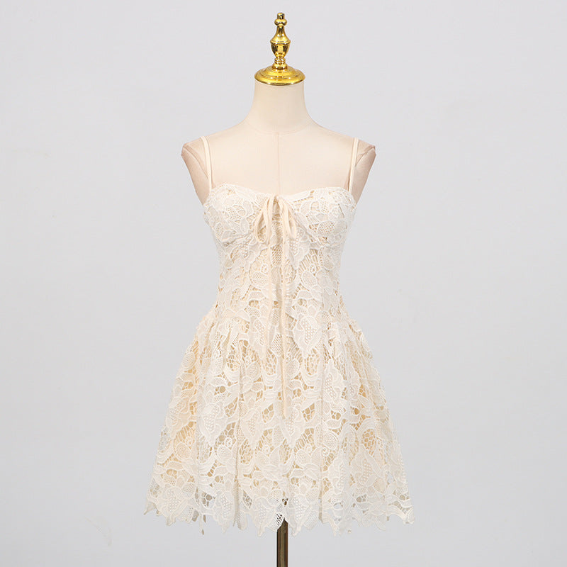 Sexy Sweet Spicy Pure Lace Embroidered Sleeveless Strap High Grade Tube Top Dress Women