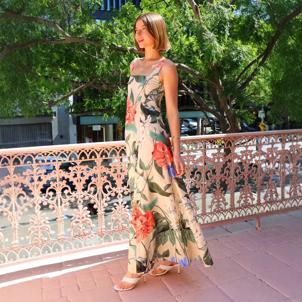 Summer Dress Printed Spaghetti Straps Slimming Dress