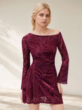 Arrival Women Clothing Sexy off the Shoulder Short Dress Velvet Burnt Floral Long Sleeve Mini Dress