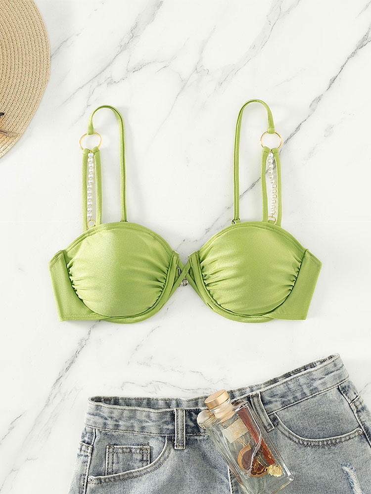 Fresh Sexy Solid Color Bikini Unlined Top Steel Bracket Push up Beach Swimsuit