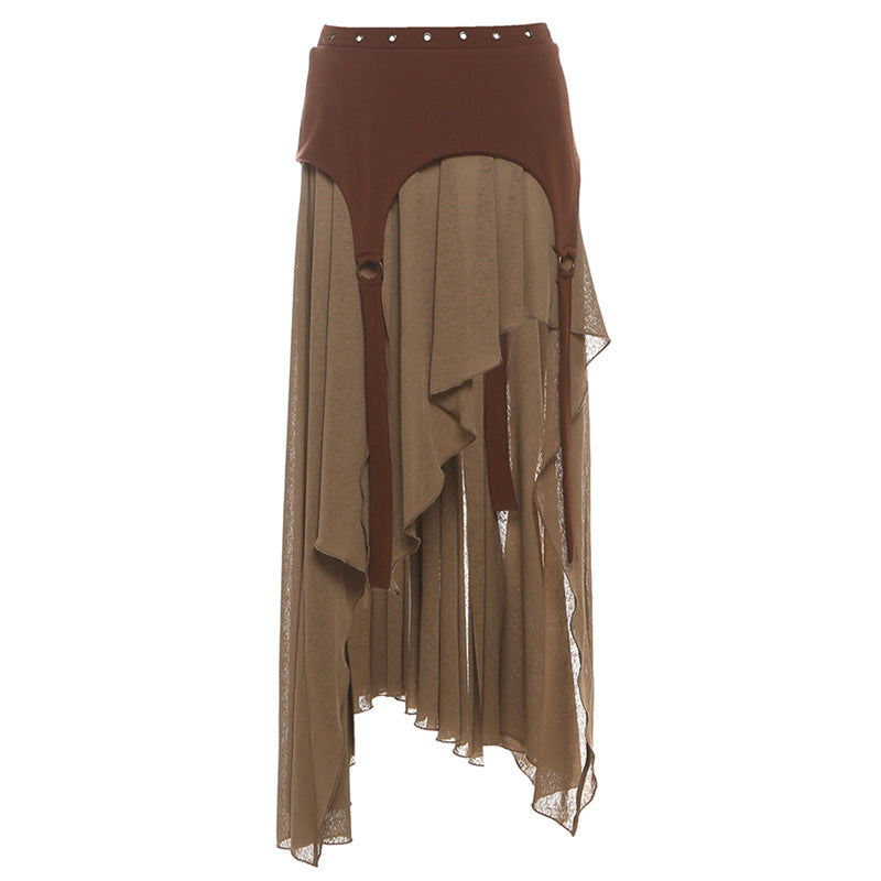 Autumn Winter Women Clothing Retro Sexy Split Irregular Asymmetric Design High Waist Slim Skirt