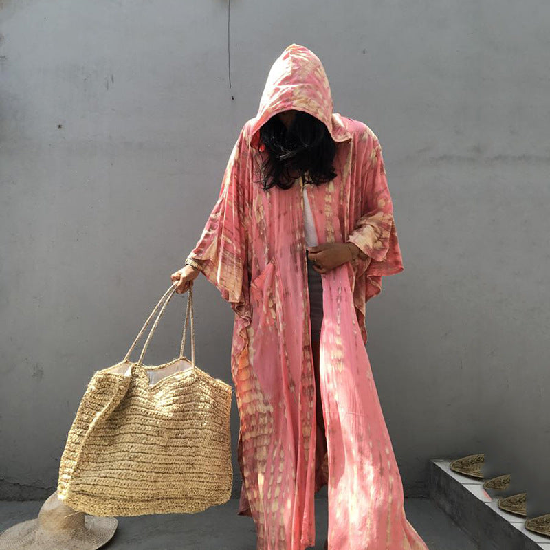 Sunscreen Cardigan Hooded Printed Long Sleeve Long Beach Vacation Swimsuit Outwear Blouse