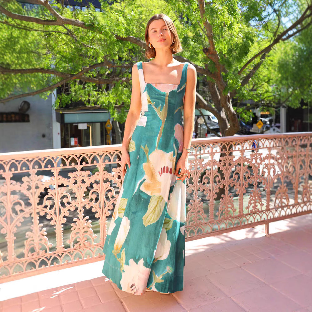 Summer Dress Printed Spaghetti Straps Slimming Dress