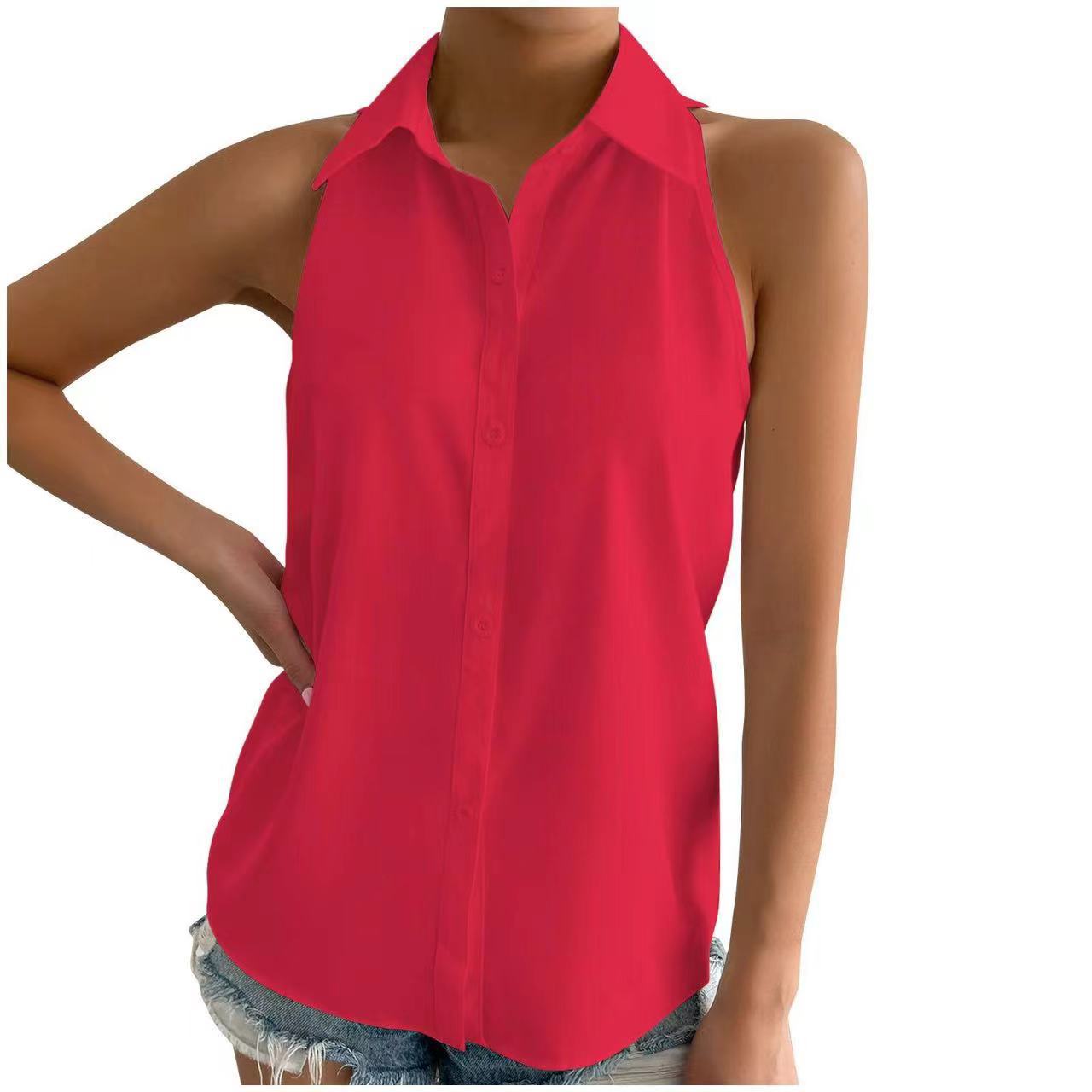 Satin Sleeveless Shirt Women Spring Satin Top Casual Office Solid Color Shirt Supply