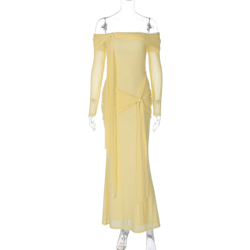 Best Seller in Women Clothing Summer Sexy See through off Shoulder Slim Fit Lace up Dress