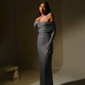 Autumn Sexy Package Hip Maxi Dress Fashionable Elegant Panel Pressing Slim Fit off Neck Dress Women