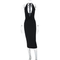 Sexy Deep V Plunge neck Sleeveless Solid Color Backless Street Sheath Mid Length Halter Dress Women Clothing