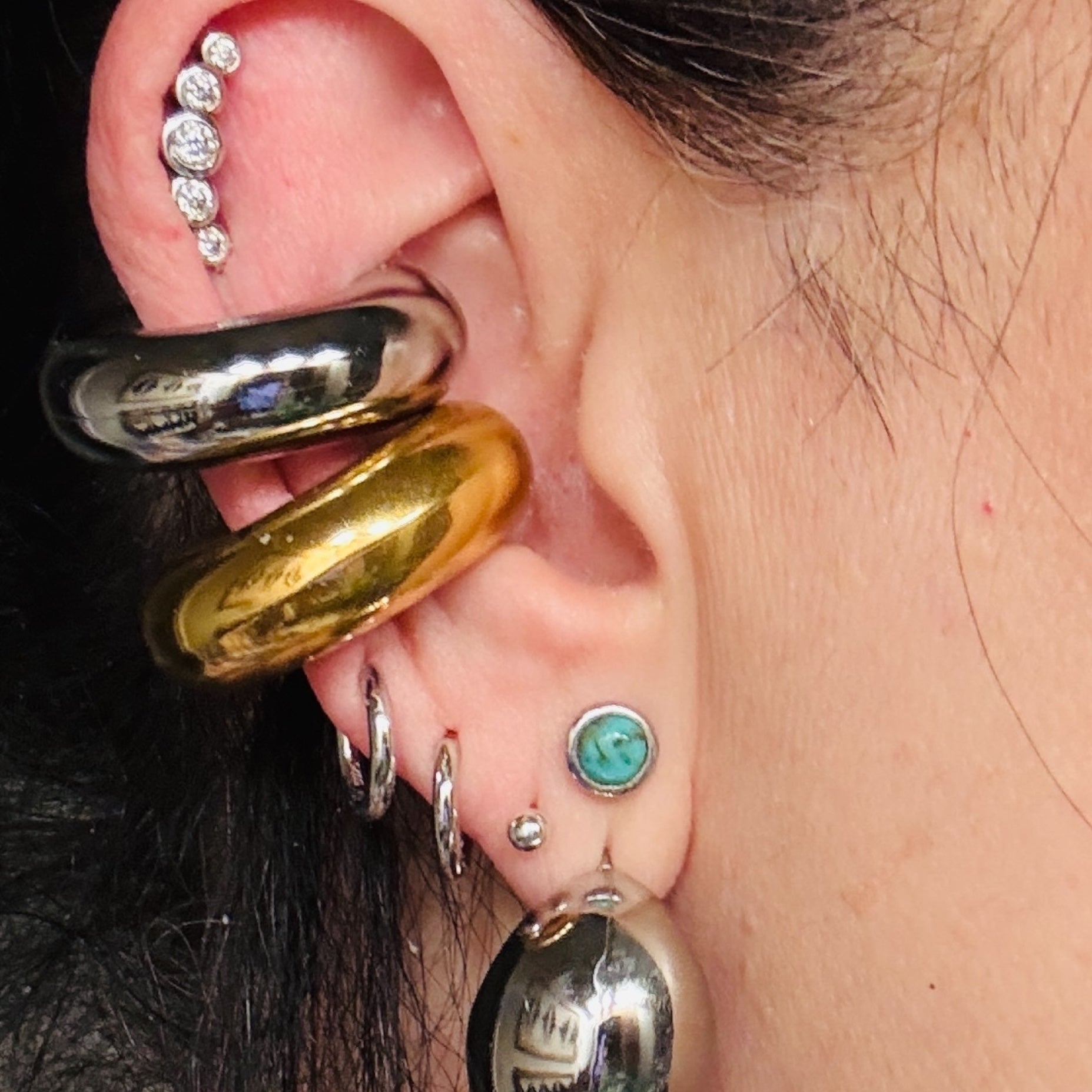 Waterproof Large Puffed Hoop Ear Cuff Polished Stainless Steel & 14k Gold PVD Plated Stainless Steel