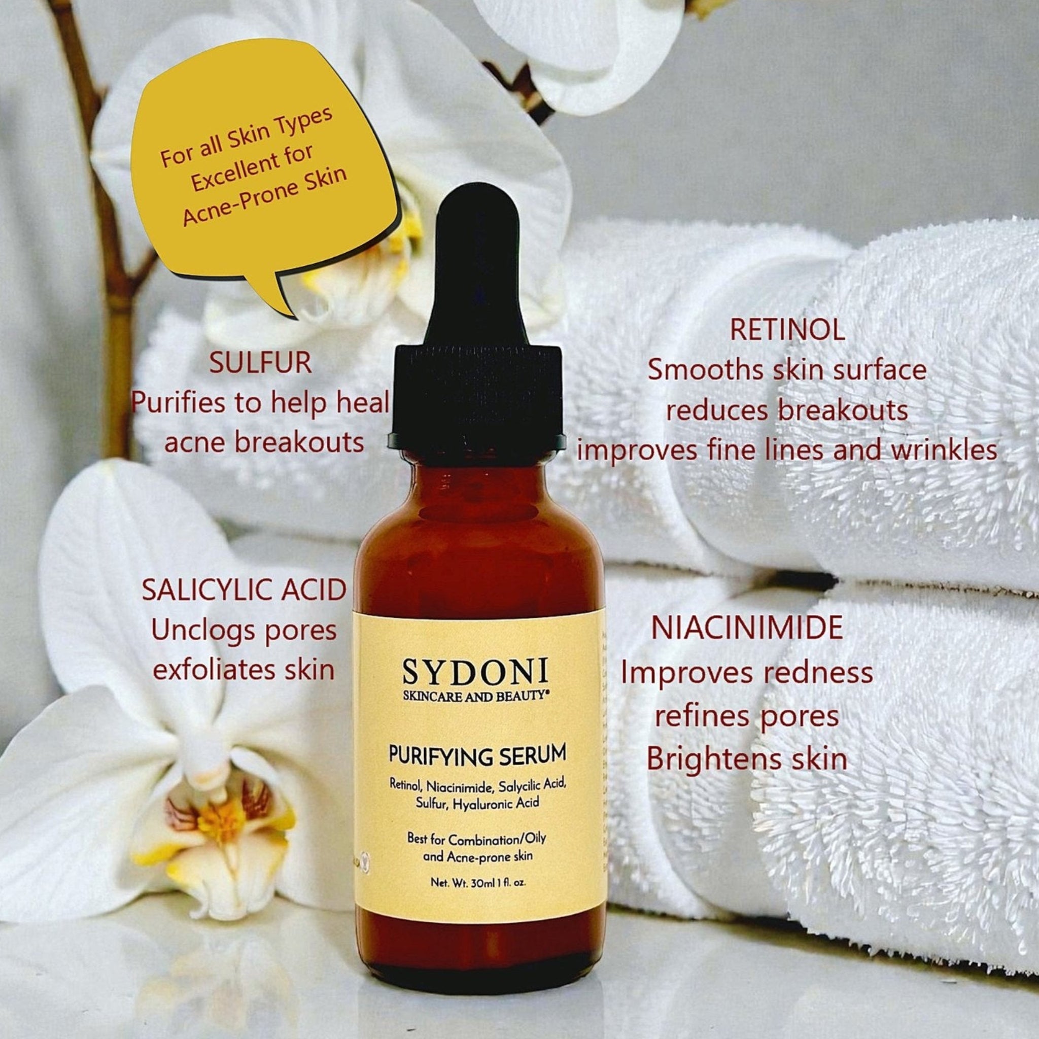 SYDONI PURIFYING SERUM with Niacinamide & Retinol | Refine, Clarify & Smooth 30 ml/ 1fl. oz.