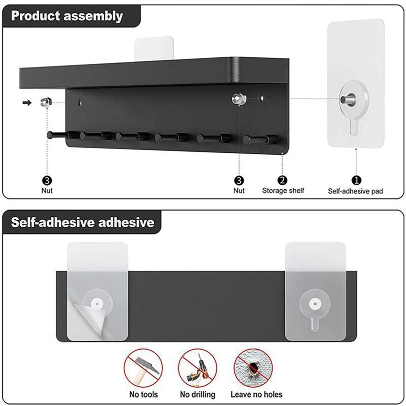 Wall-Mounted Shelf Sundries Organizer Hanging Storage Key Rack Stand Home Decorative Storing Hanger Key Towel Holder Key Board