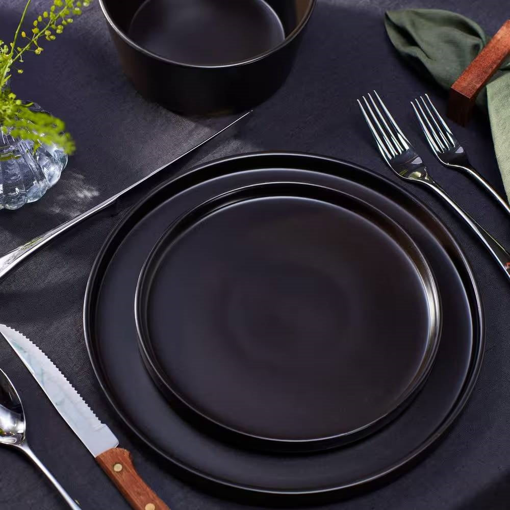 16-Piece Stoneware Dinnerware Set in Matte Black - Service for 4 ...