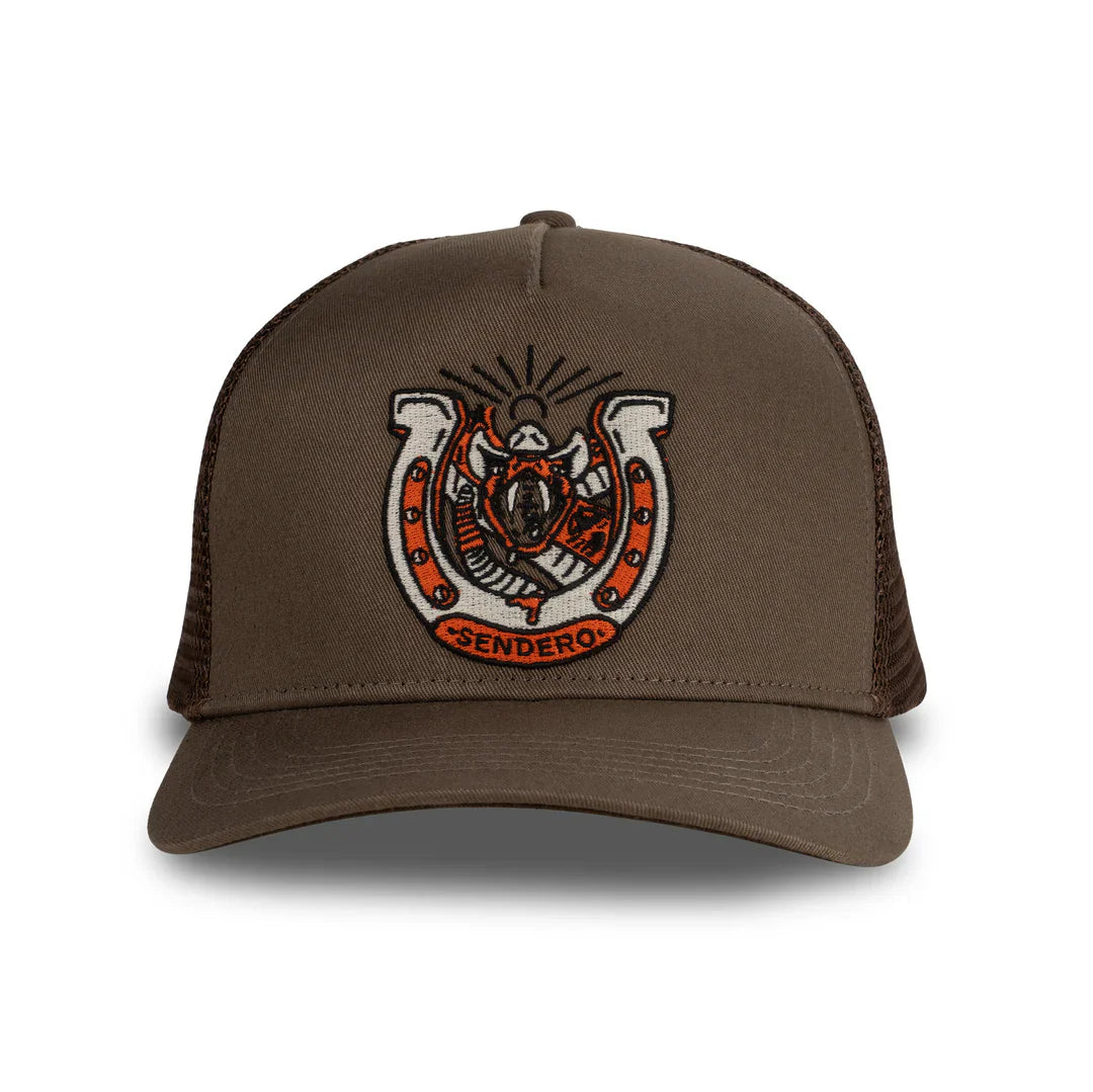 Sendero Snake Luck Brown 5 Panel Meshback Snapback Hat