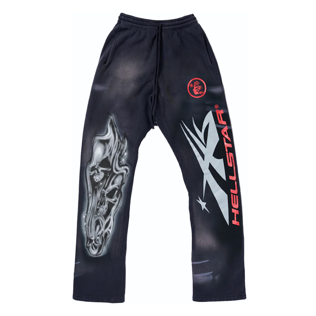 Hellstar Airbrushed Skull Flare Bottom Sweat Pants (Midnight Dye Black)