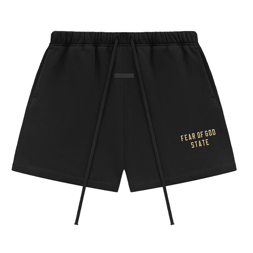 Fear of God Essentials Fleece Soccer Shorts Jet Black (Gold Letters)