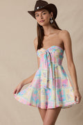 Pastel Fruit Tile Open Back Band Mini Dress