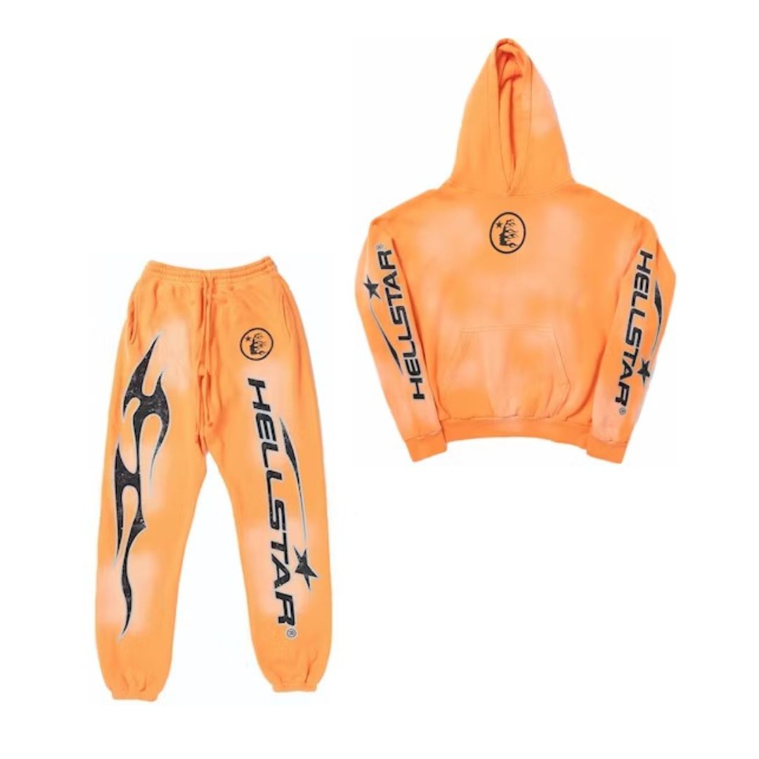 Hellstar Fire Orange Hoodie with Closed Elastic Bottom Sweatpants Orange Dye (Full set)