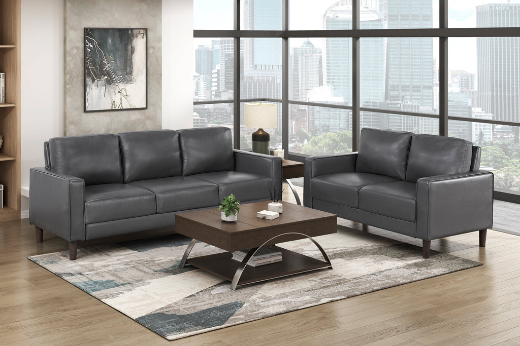 Modern Style Dark Gray Faux Leather Upholstered 3-Seater Sofa Couch Comfortable Cushion Back Seat Solid Wood Living Room Furniture 1pc
