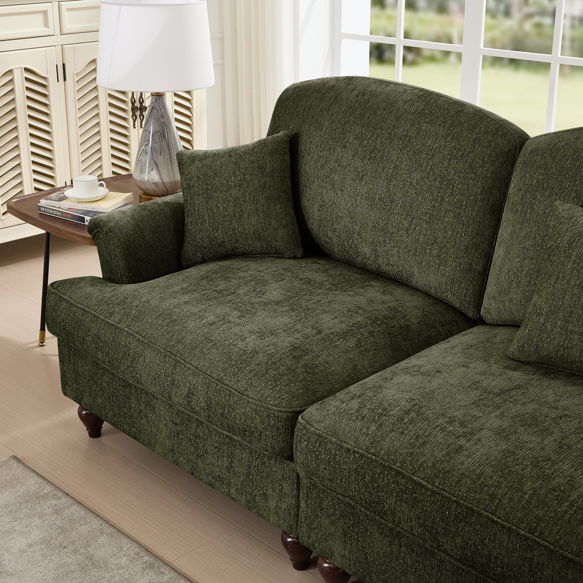 Classic 2 Piece Modular Couch Living Room Sofa Set with Flared Arms and Removable Ruffles Pleats Skirts and Spindle Legs, 2 Seater Sofa + 2-Seat Loveseat Sofa Sets for Living Room,Green