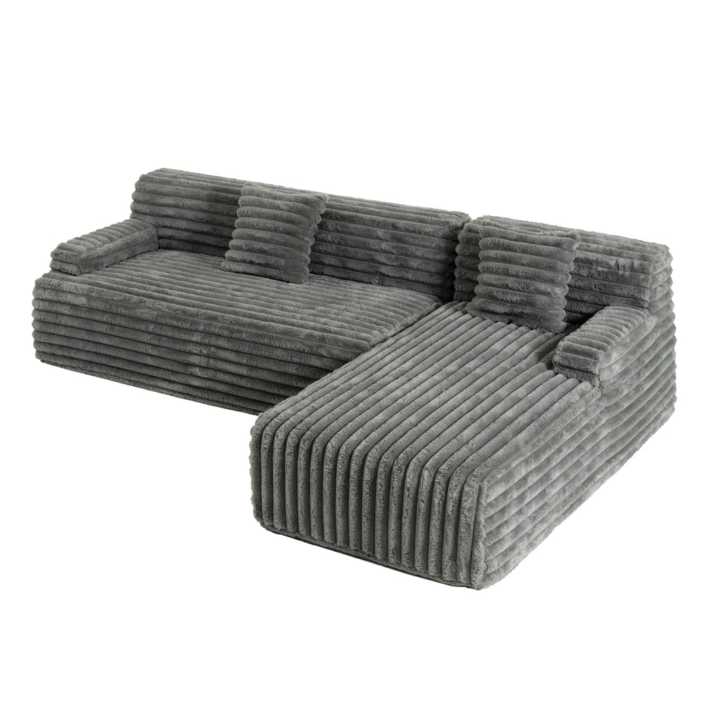 Cloud Sectional Sofa Upholstered Couch with Free-combined Design in Dark Gray Faux Rabbit Fur, 110'