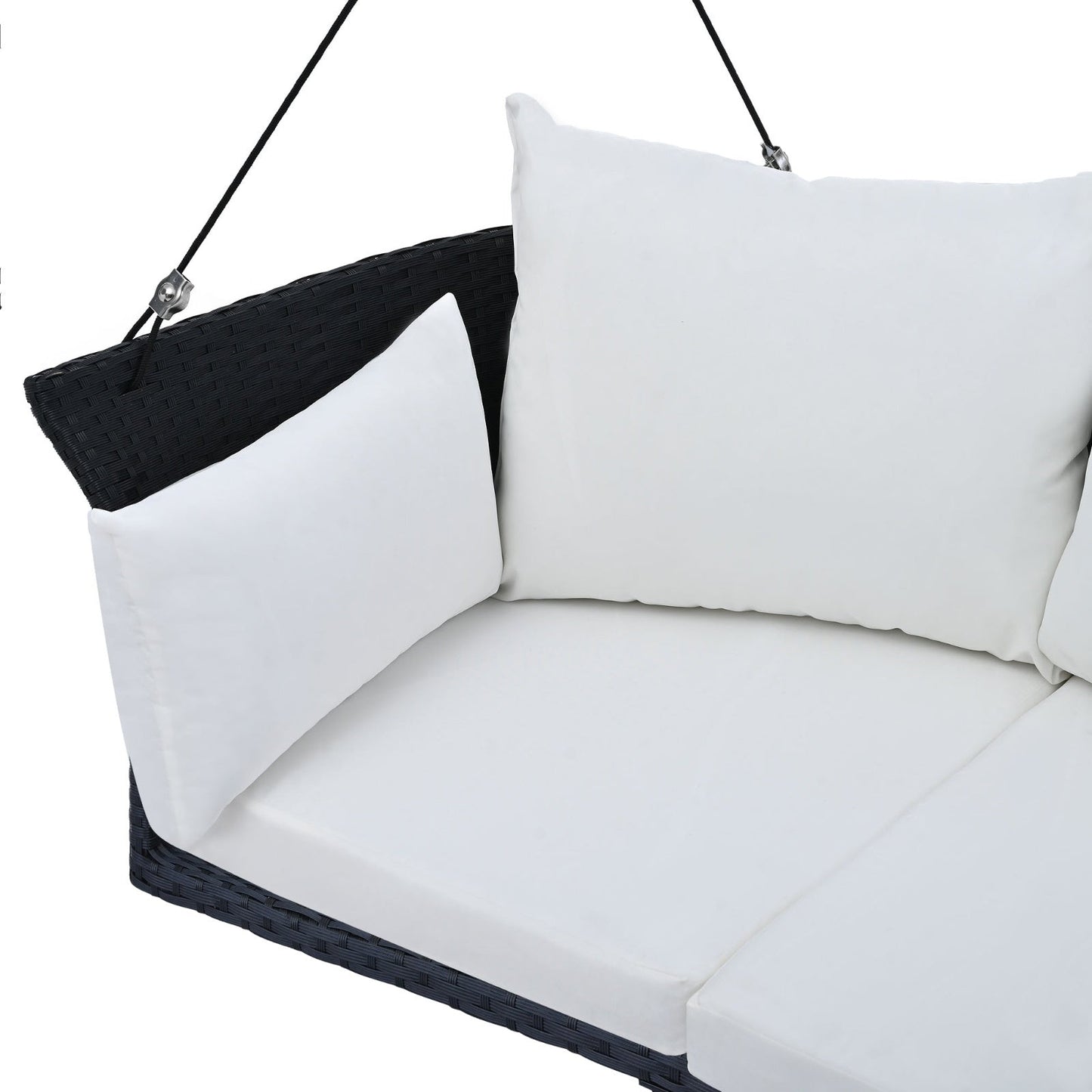 LuneluX_Home – Hanging Rattan Porch Swing for 2 (Black Wicker + White