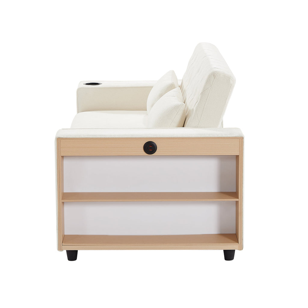 61.4' Pull-out Sofa Bed Convertible Couch Loveseat Sofa Modern Sleeper Sofa with Adjustable Backrest for Living Room, Beige