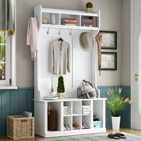 LuneluX_Home – Modern Farmhouse Hall Tree with Storage Bench & Hooks