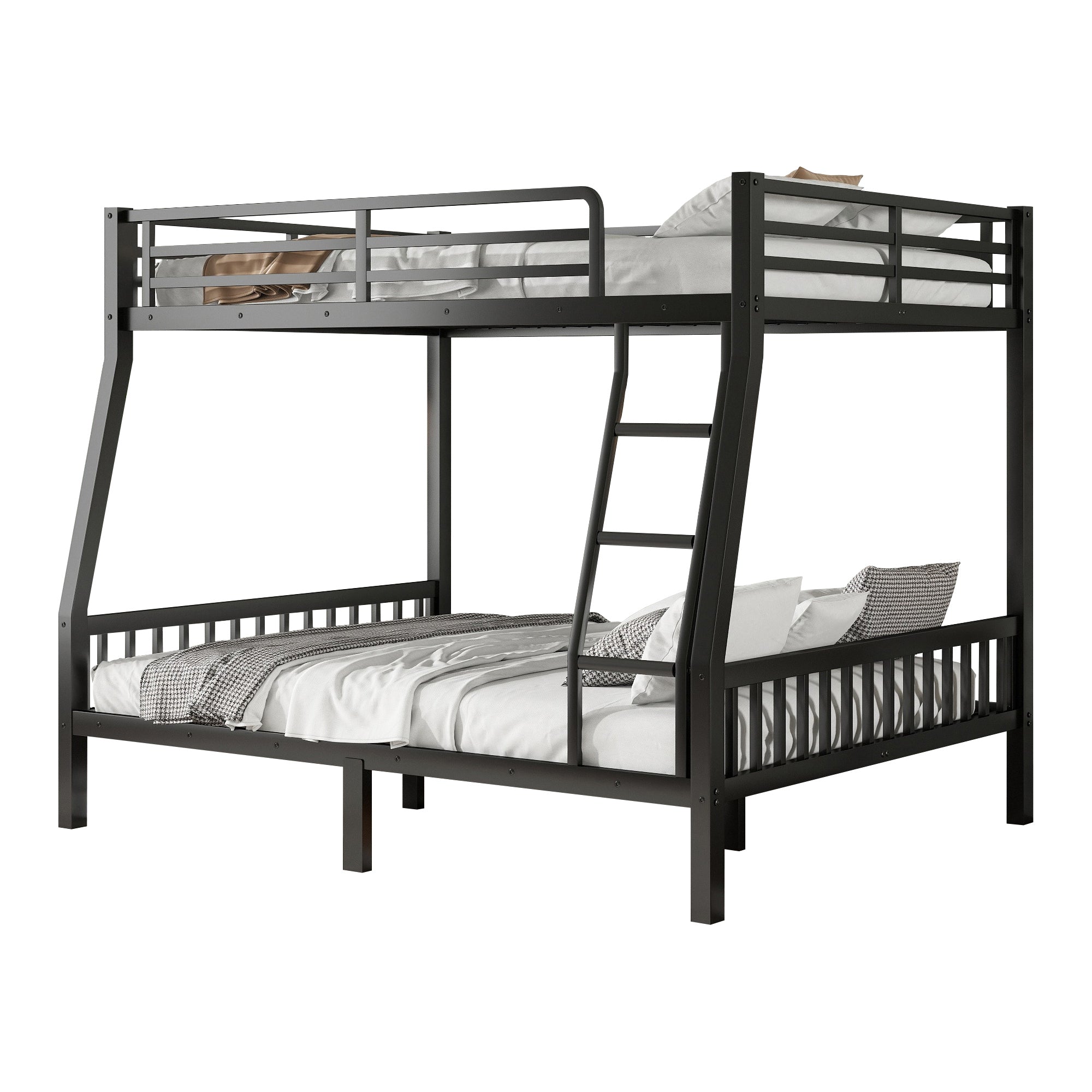 Full XL Over Queen Metal Bunk Bed with Ladder and Slats Support for Adults Teens, Black(Old SKU W2580S00002)