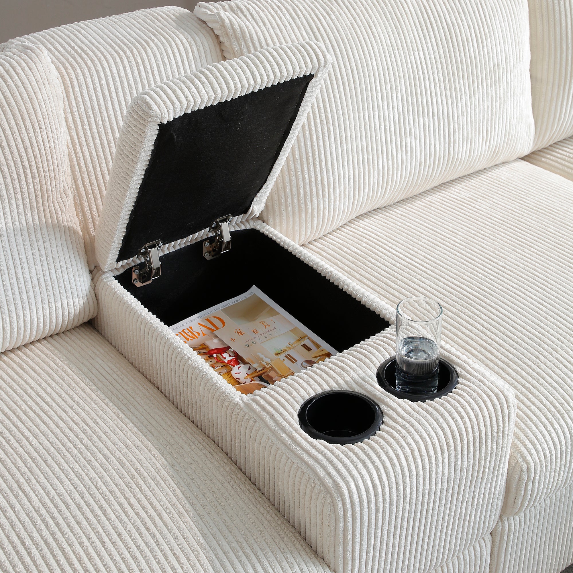 U Shaped Cloud Couch Sectional Sofa for Living Room,126' Oversized Comfy Cloud Sofa with Console,Cup Holder ,Double Chaise, Beige