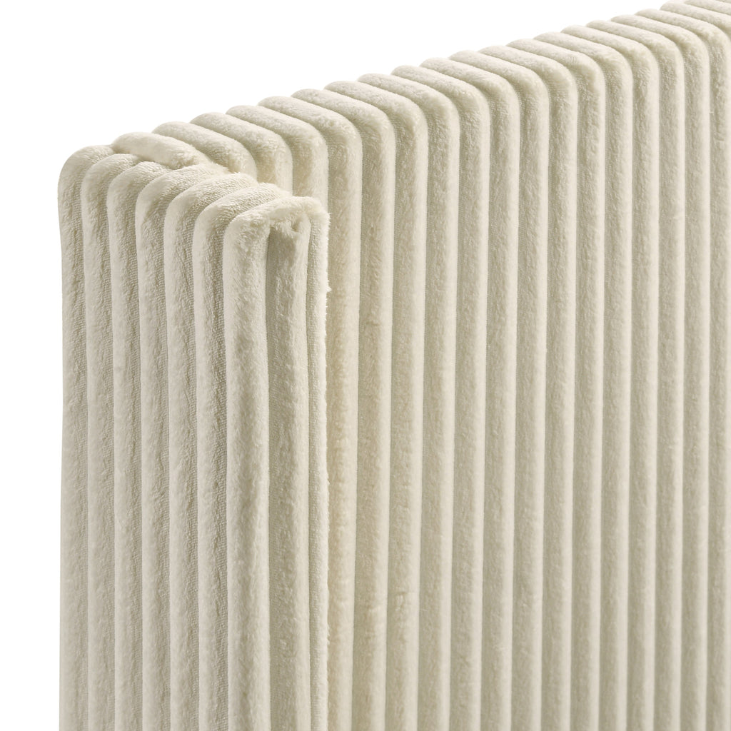 Mavela Wide Wale Corduroy Upholstery Panel Queen Bed with 2 Nightstands and Bench, Cream