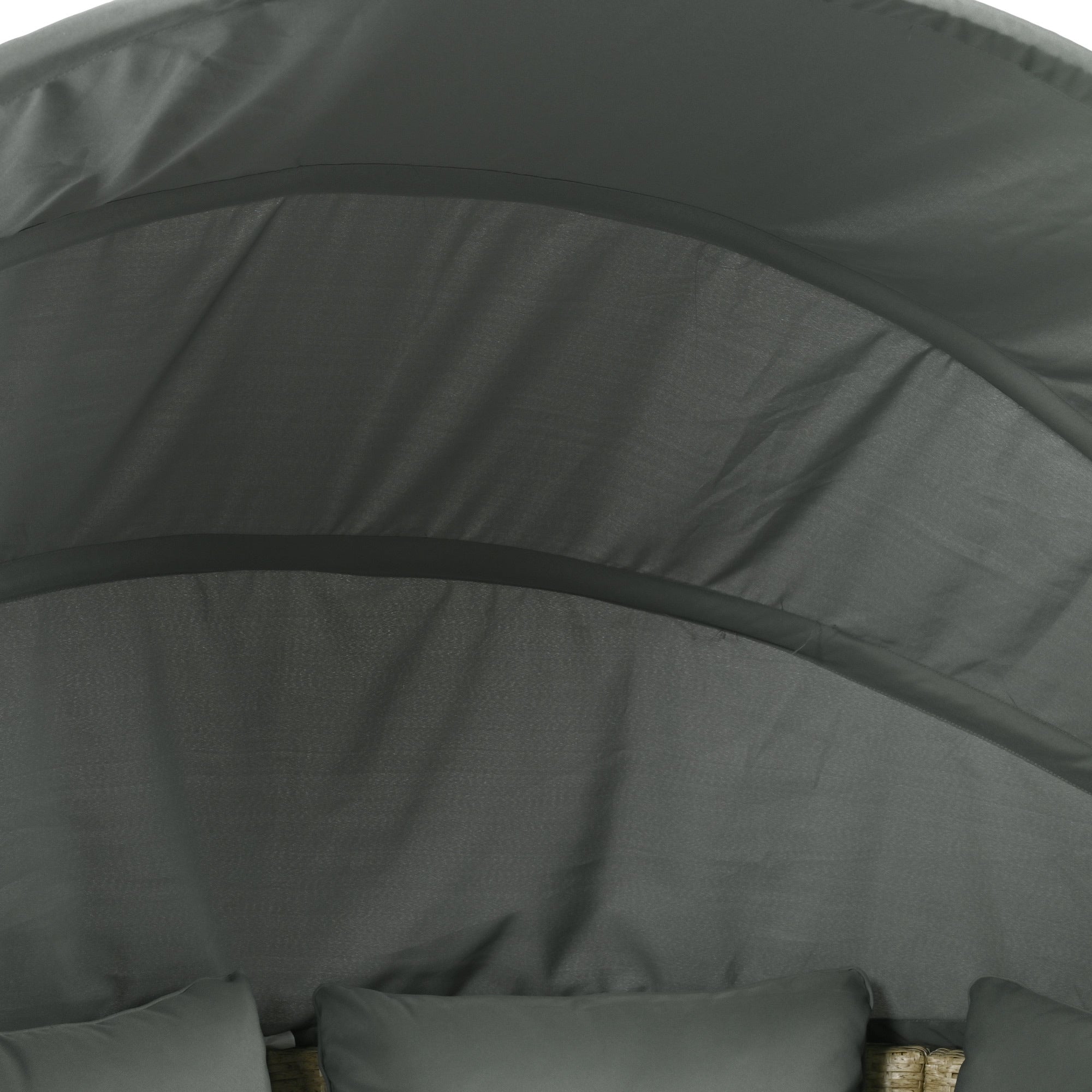 Outdoor Patio Daybed Wicker Rattan Double Daybed with Retractable Canopy, Grey, Polyester Upholstery, 71.7 x 63.4 x 62.2 inches
