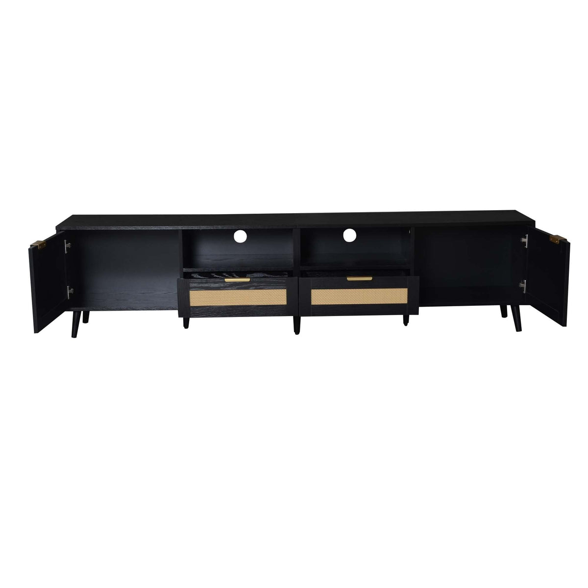 Rattan TV Stand for TVs up to 85'', Modern Farmhouse Media Console, Entertainment Center with Solid Wood Legs, TV Cabinet for Living Room,Home Theatre