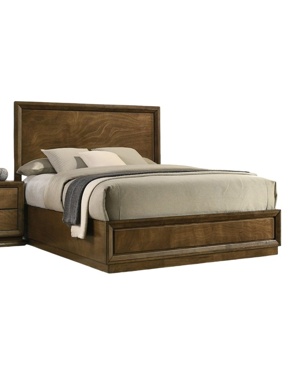 Walnut Color Transitional Style Twin Size Bed 2x Nightstands 3pc Set Bedroom Furniture Metal Knobs