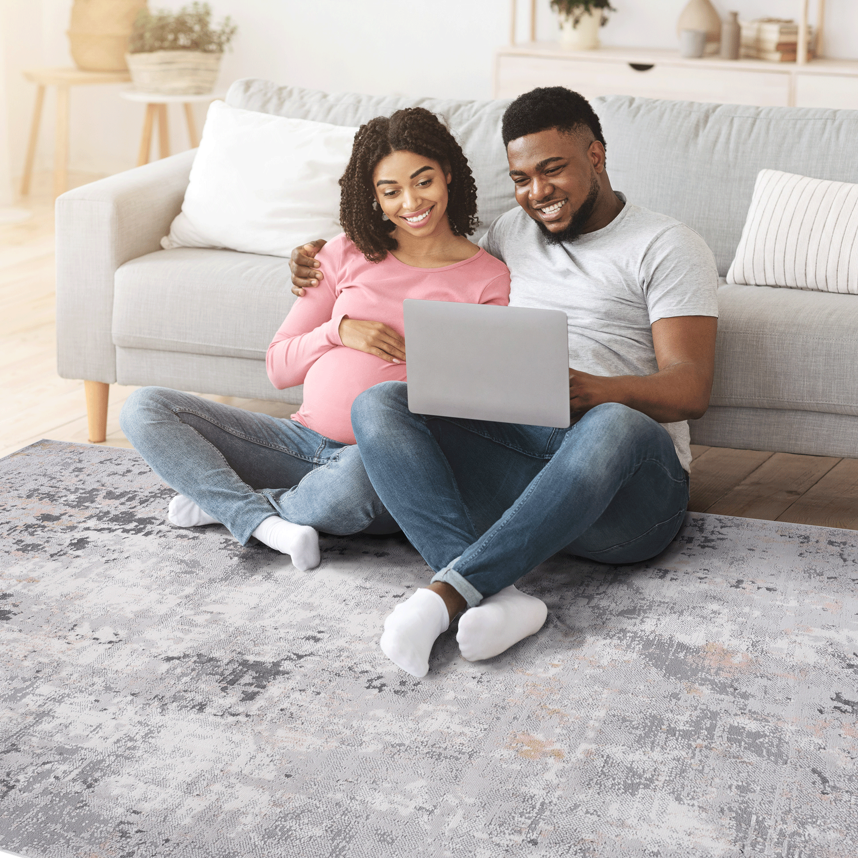 NAAR MARFI Collection 2X8 Grey / Multi / Abstract Runner Rug