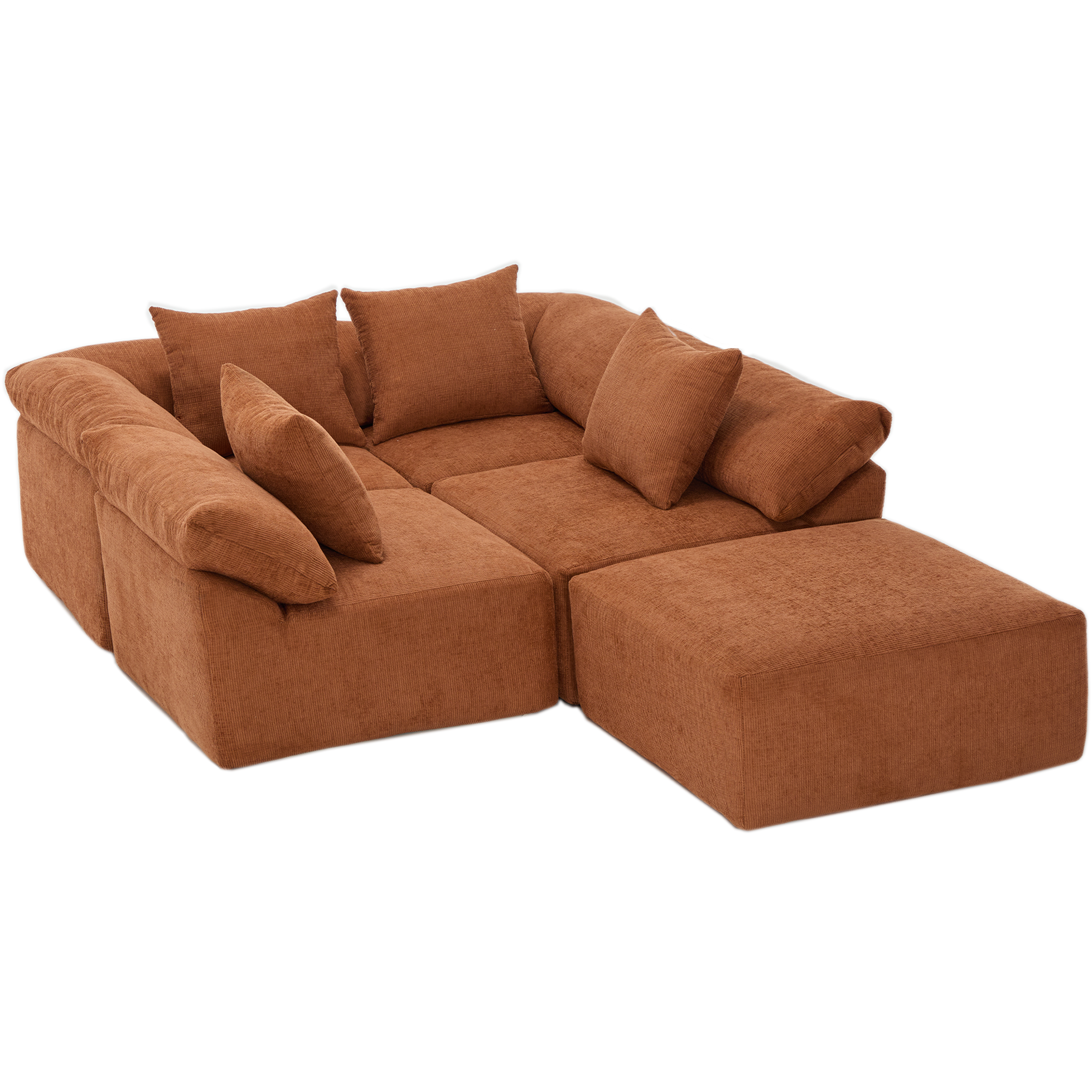 142' L Shaped Modular Sectional Sofa,No Assembly,5 Piece Couch, Convertible Sleeper Couch,Full-Compressed Couch,Free-Combined Couches,5 Seat & Ottoman,Chenille,Orange