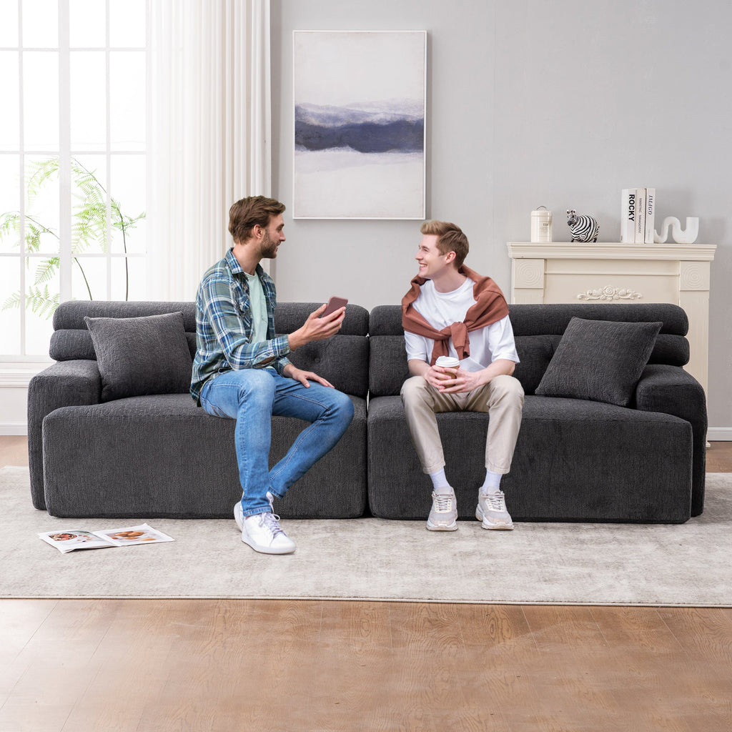 LY-029 GRAY COMPRESSION SOFA: 4-seater combined sofa, Wood Grain Chenille fabric, full sponge compression sofa,combined sofa with 2 pillows  for living/ Home Furniture/ Apartment