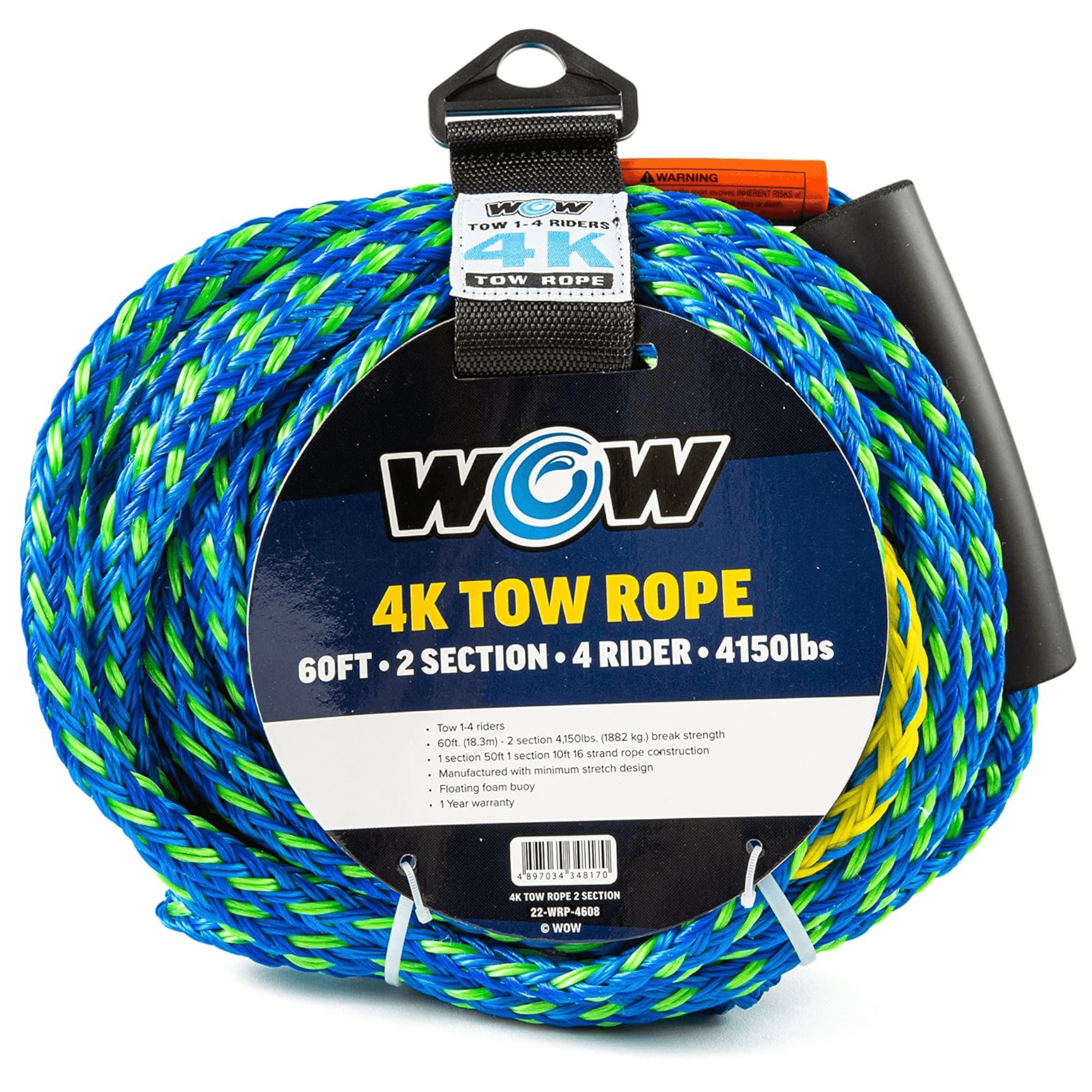 WOW Watersports 60ft 4-Rider 4K Tow Rope with 2 Sections